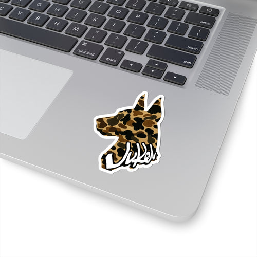 Juken Camo Doberman Sticker – Kiss-Cut Vinyl Logo (Glossy Finish)